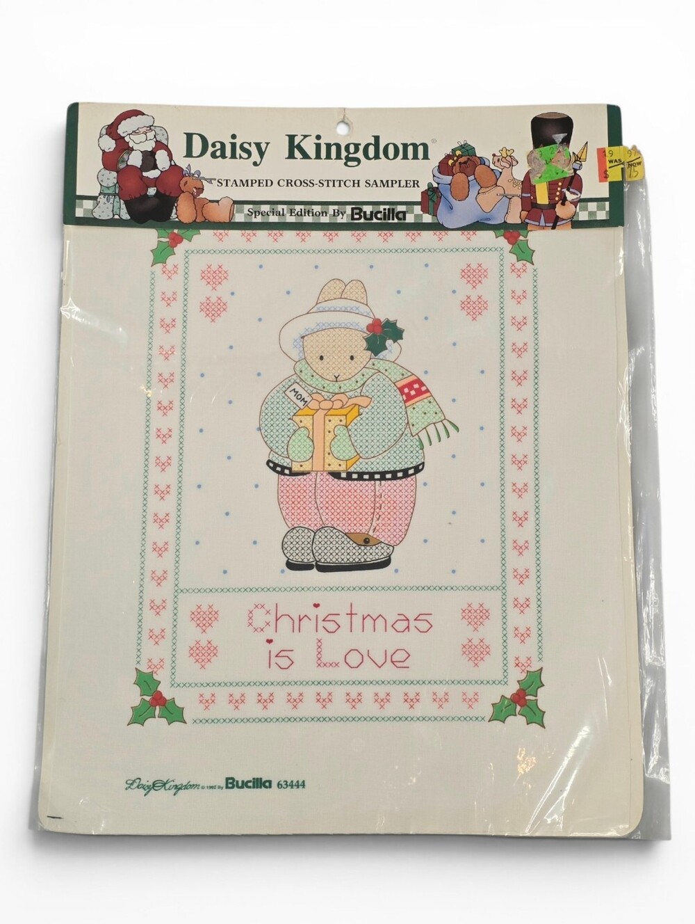 Bucilla Daisy Kingdom Christmas Is Love Stamped Cross Stitch Sampler Vintage '92